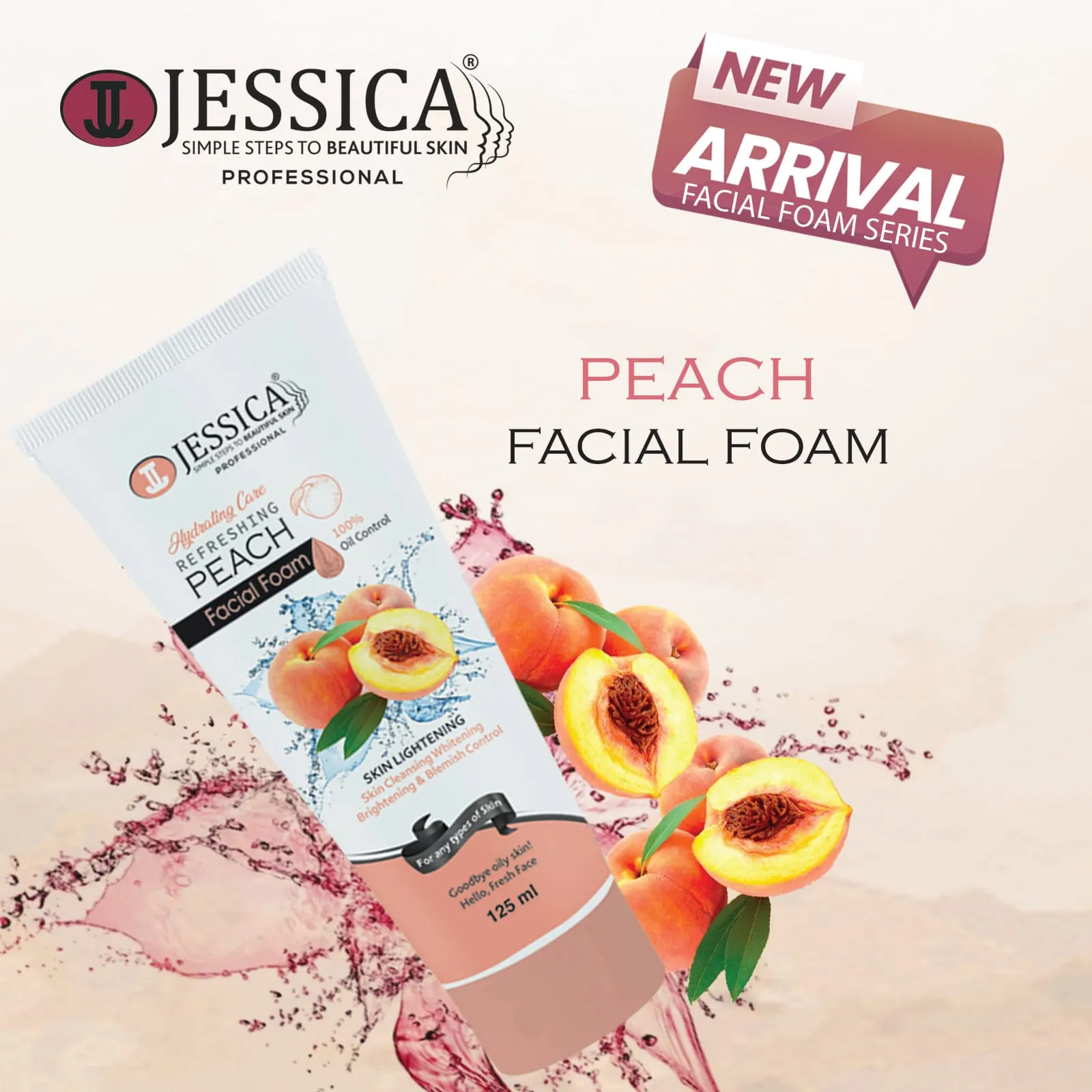 Jessica Facial Foam Wash Hydrating Care Peach Scrub 125ML