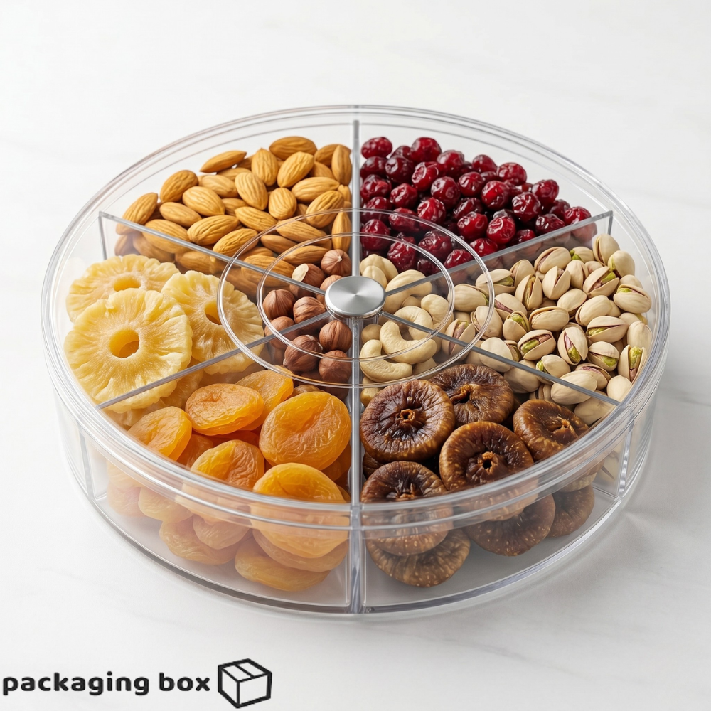 Gift Box Plastic Dry Fruit 9 Partitions Round