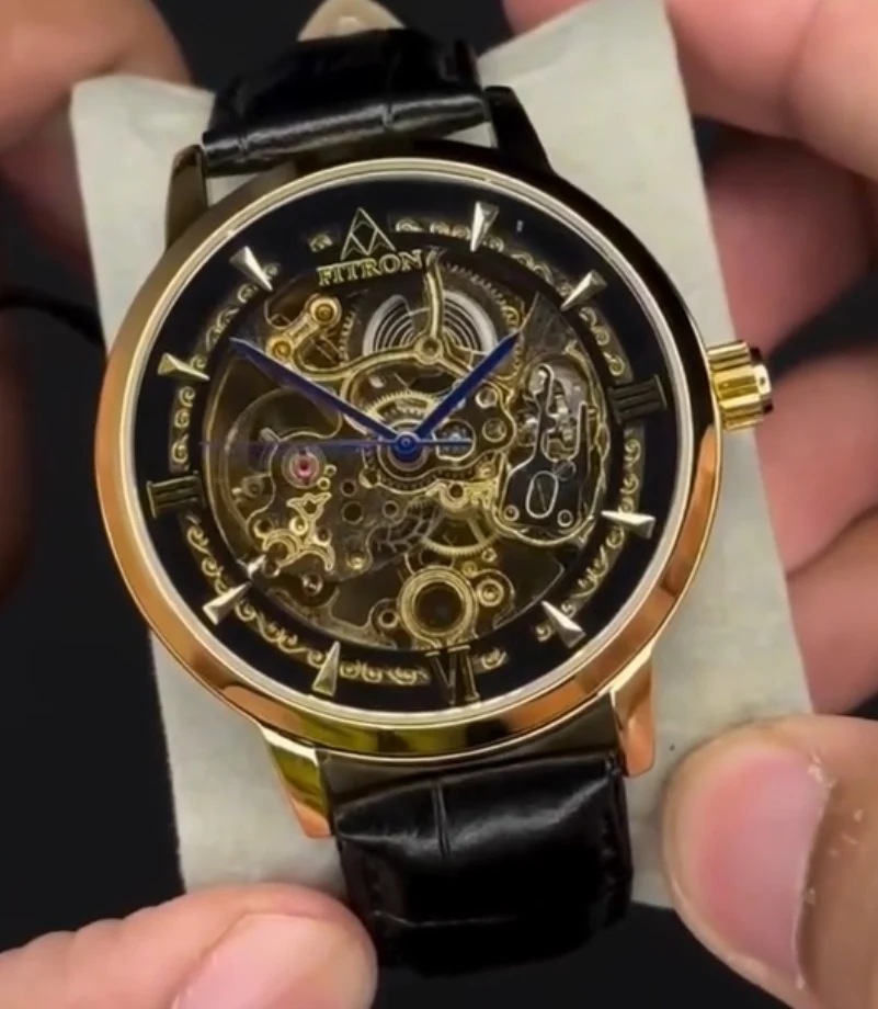 Gents Watch Fitron 788 Black Strap Golden Dial