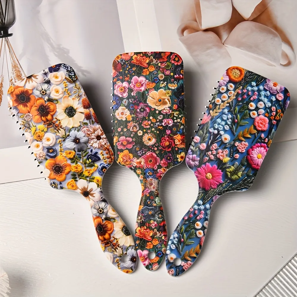 Hair Brush Wide Flowers