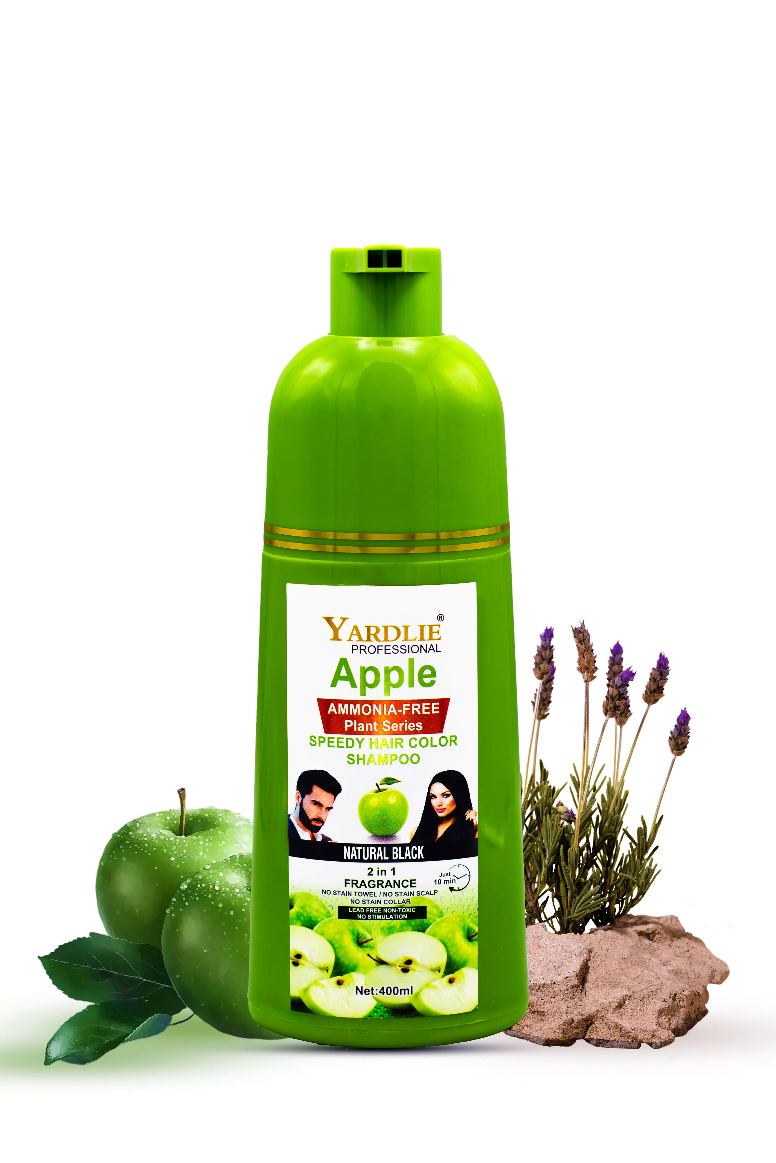 Yardlie Hair Color Shampoo Natural Black Apple Amonia Free 500ML*2