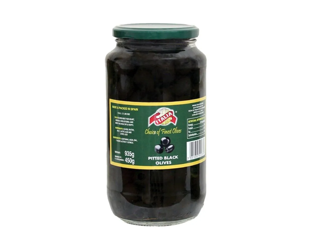 Italia Black Plain Olives 450G