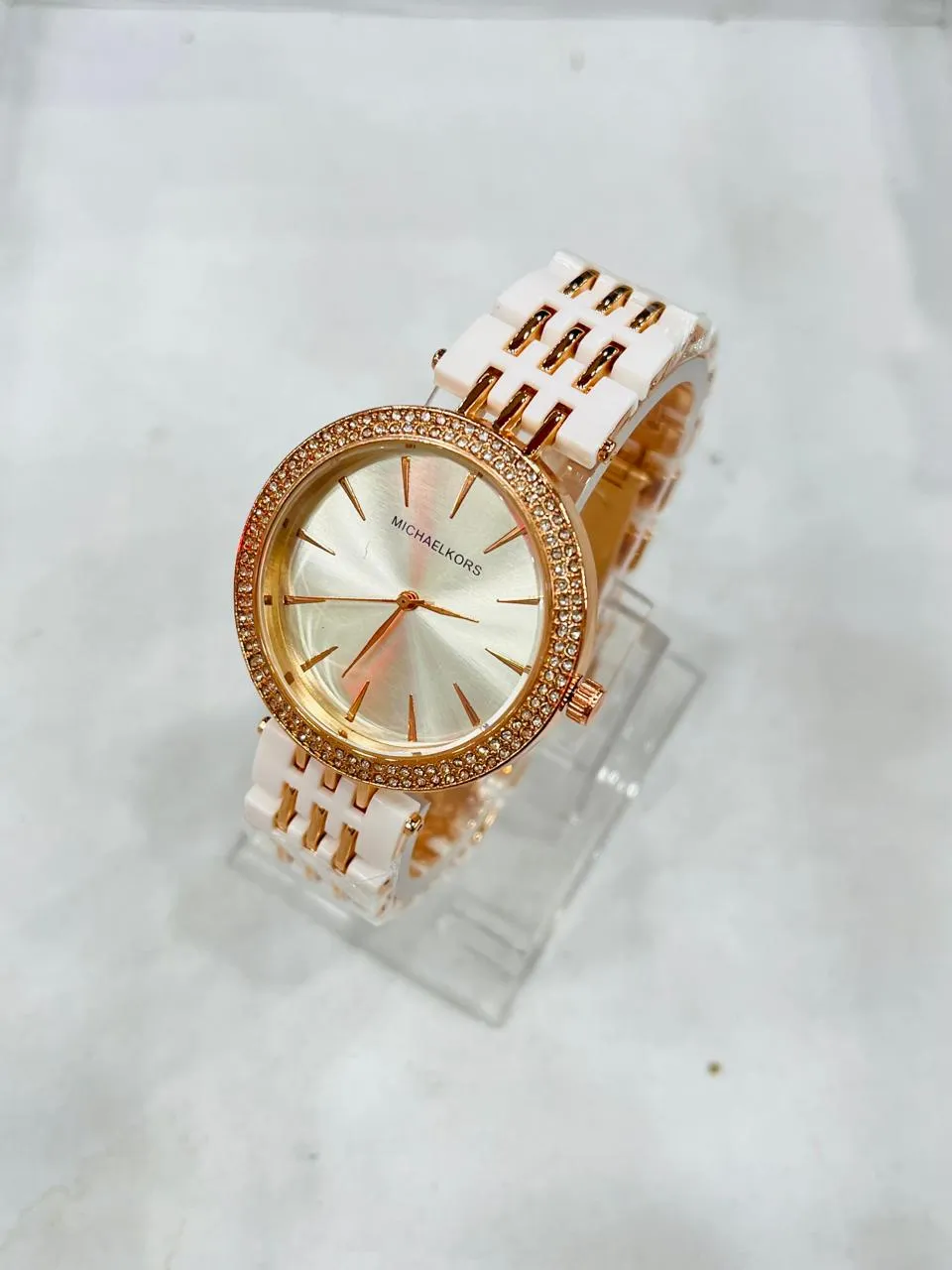 Unisex Watch Michaelkors Stone Chain With Artifical Diamonds Rose Gold