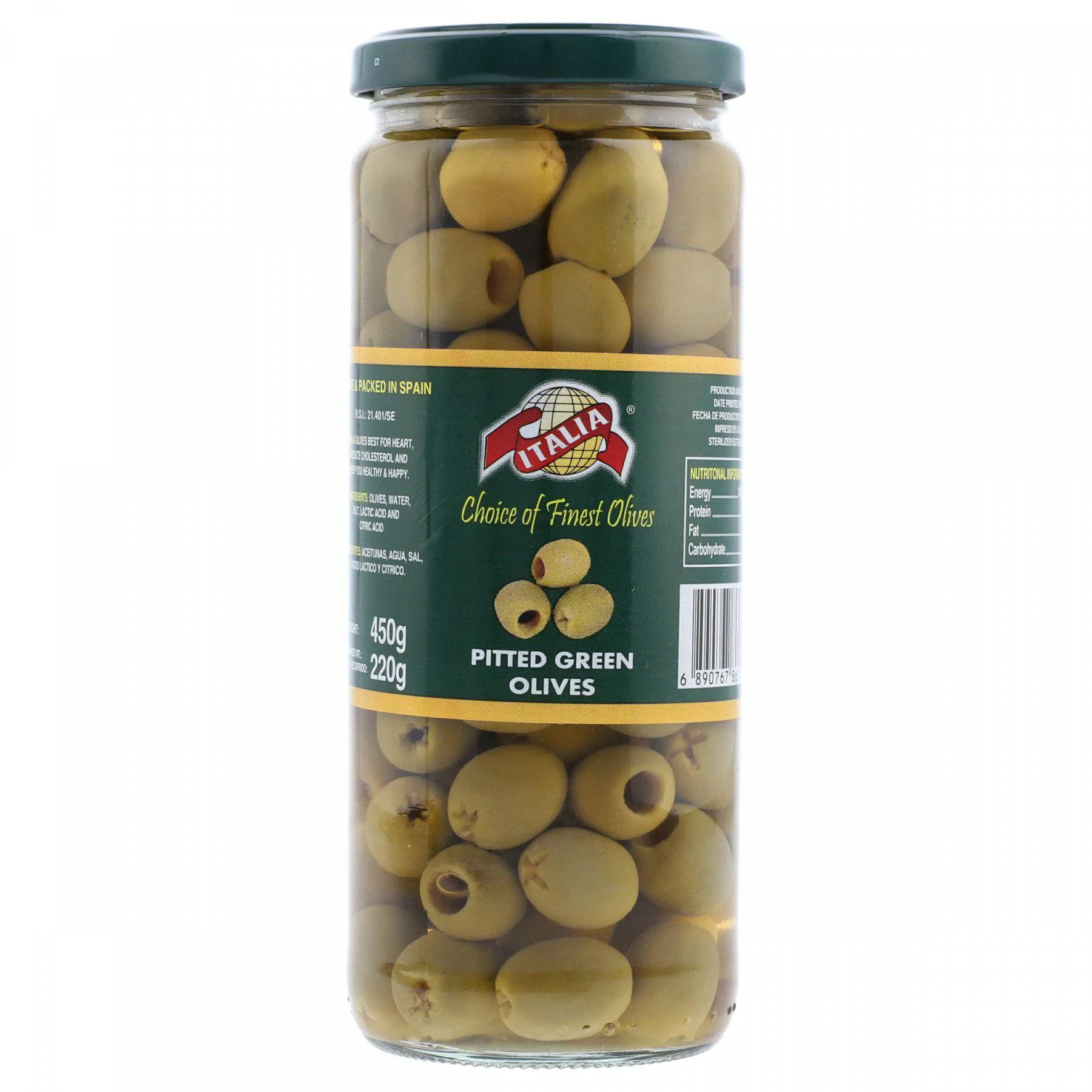 Italia Pitted Green Olives 450GM
