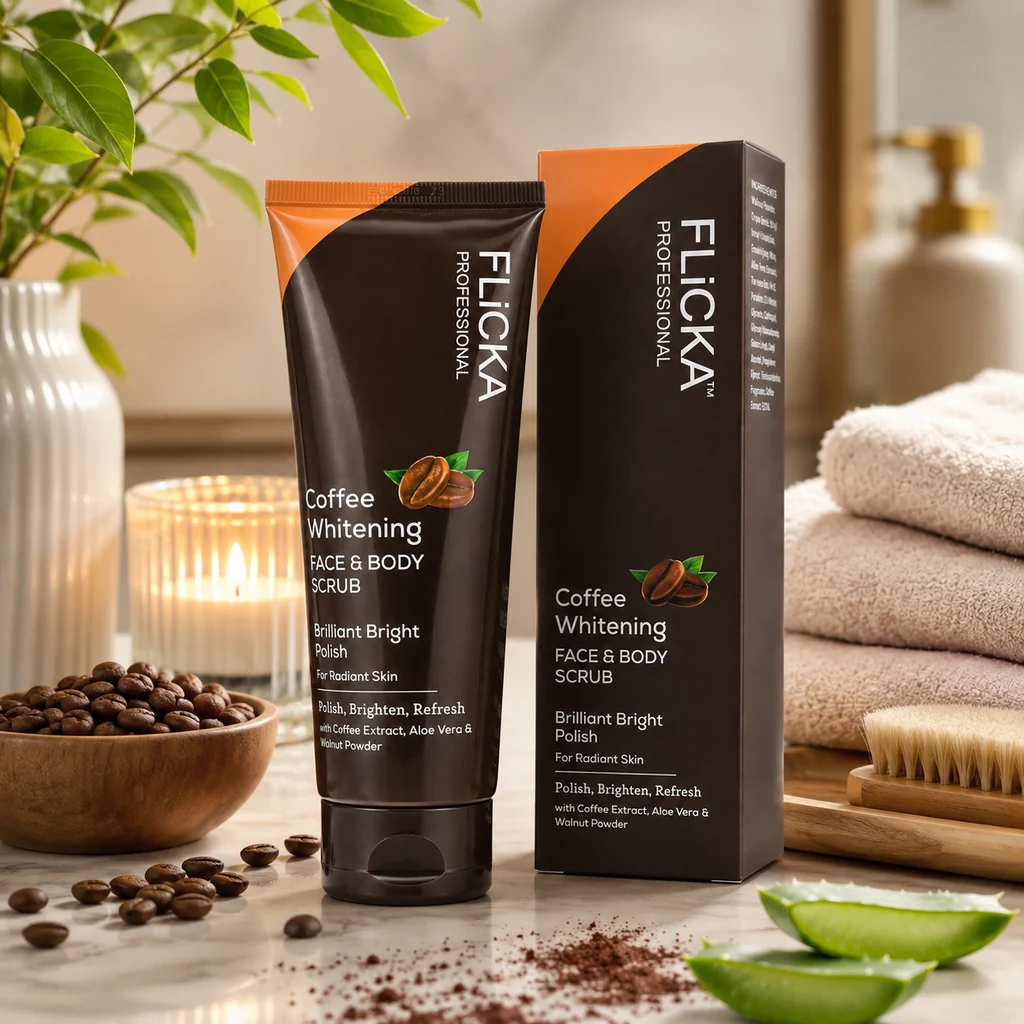 Flicka Professional Face And Body Scrub Coffee Whitening 100G