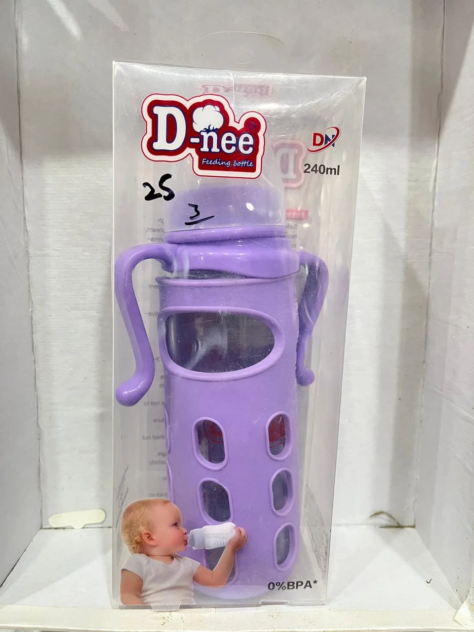 D-Nee Feeder Bottle Glass Rubber Handle 240ML