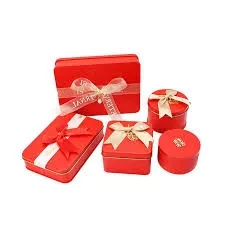 Gift Box Tin Red Square With Ribbon 1 Pc