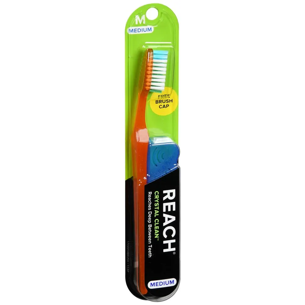 Reach Toothbrush Crystal Clean Medium Free Brush Cap
