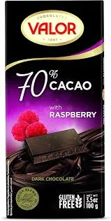 Valor Dark Chocolate 70% Cacao With Raspberry Gluten Free 100G