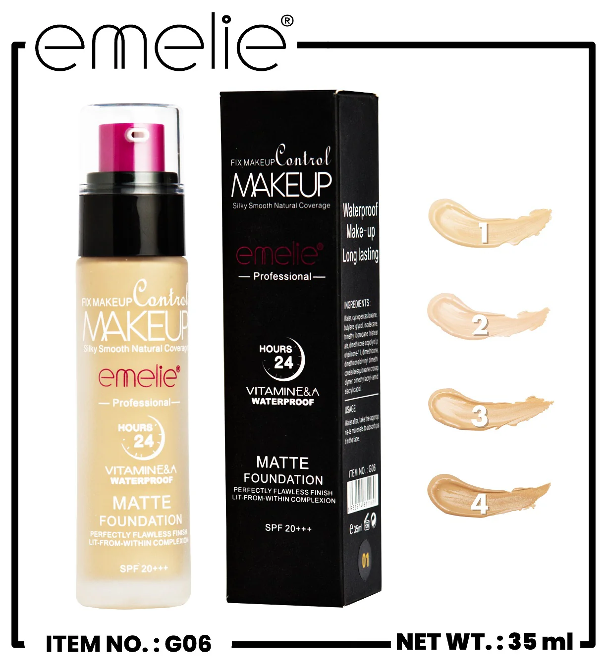 Emelie Foundation 24Hours Matte 01 G06 30ML
