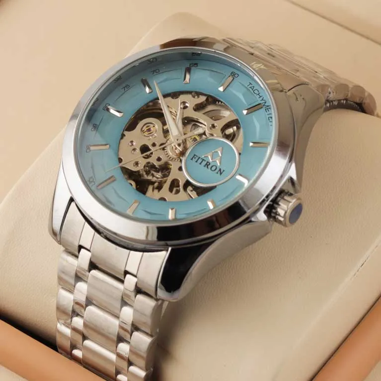 Gents Watch Fitron 8142 Silver Chain Blue Dial