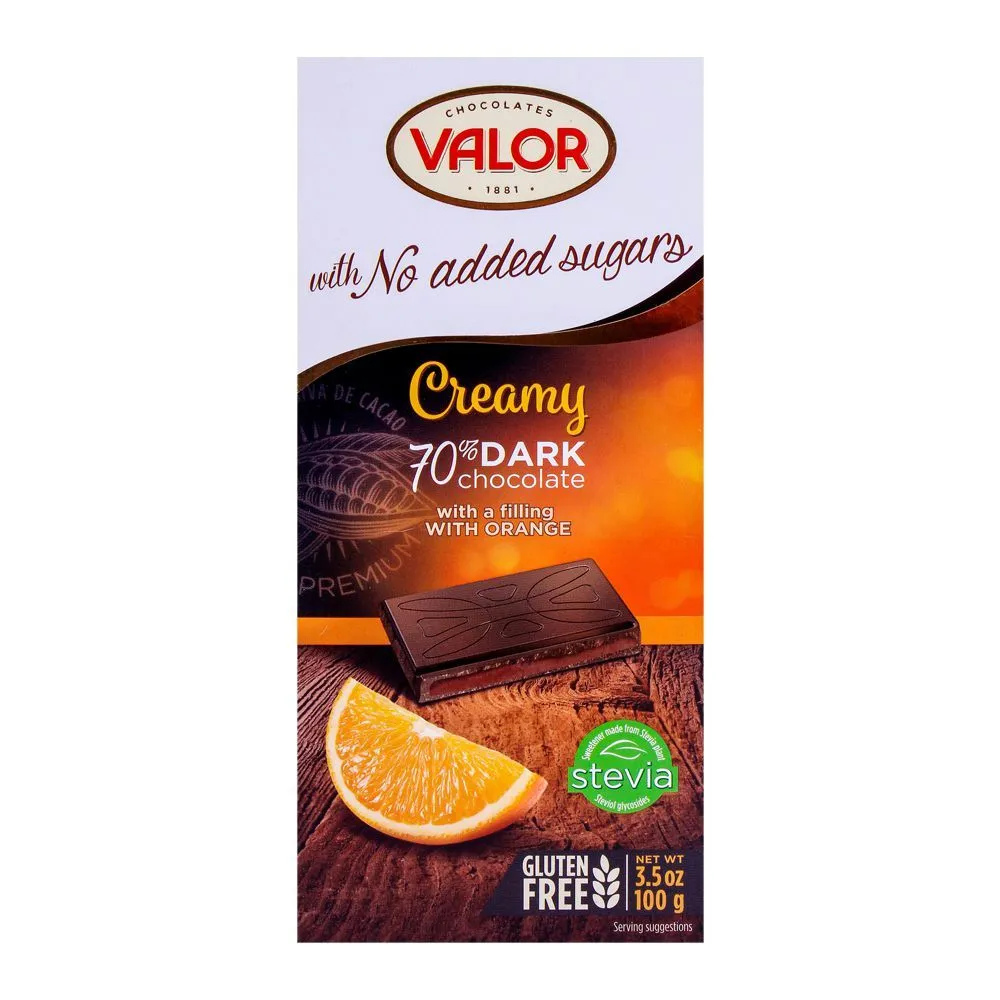 Valor Dark Chocolate 70% Orange Cream Filling Bars 100G