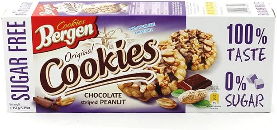 Bergen Cookies 0% Sugar Chocolate Striped Peanut 135G