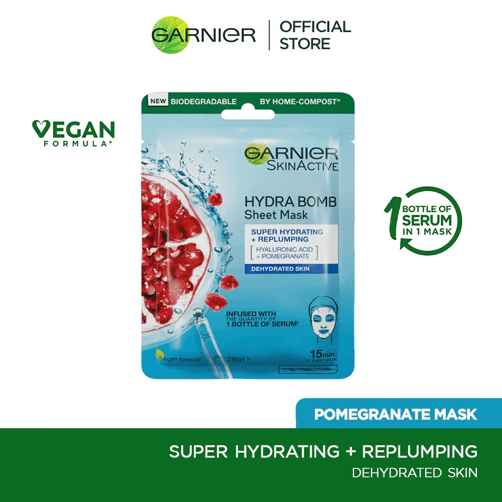 Garnier Sheet Mask Serum Hydra Bomb Pomagranate 28G