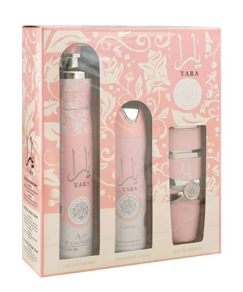 Lattafa Gift Set Eau De Parfum+Air Freshener+Body Spray Yara Pink