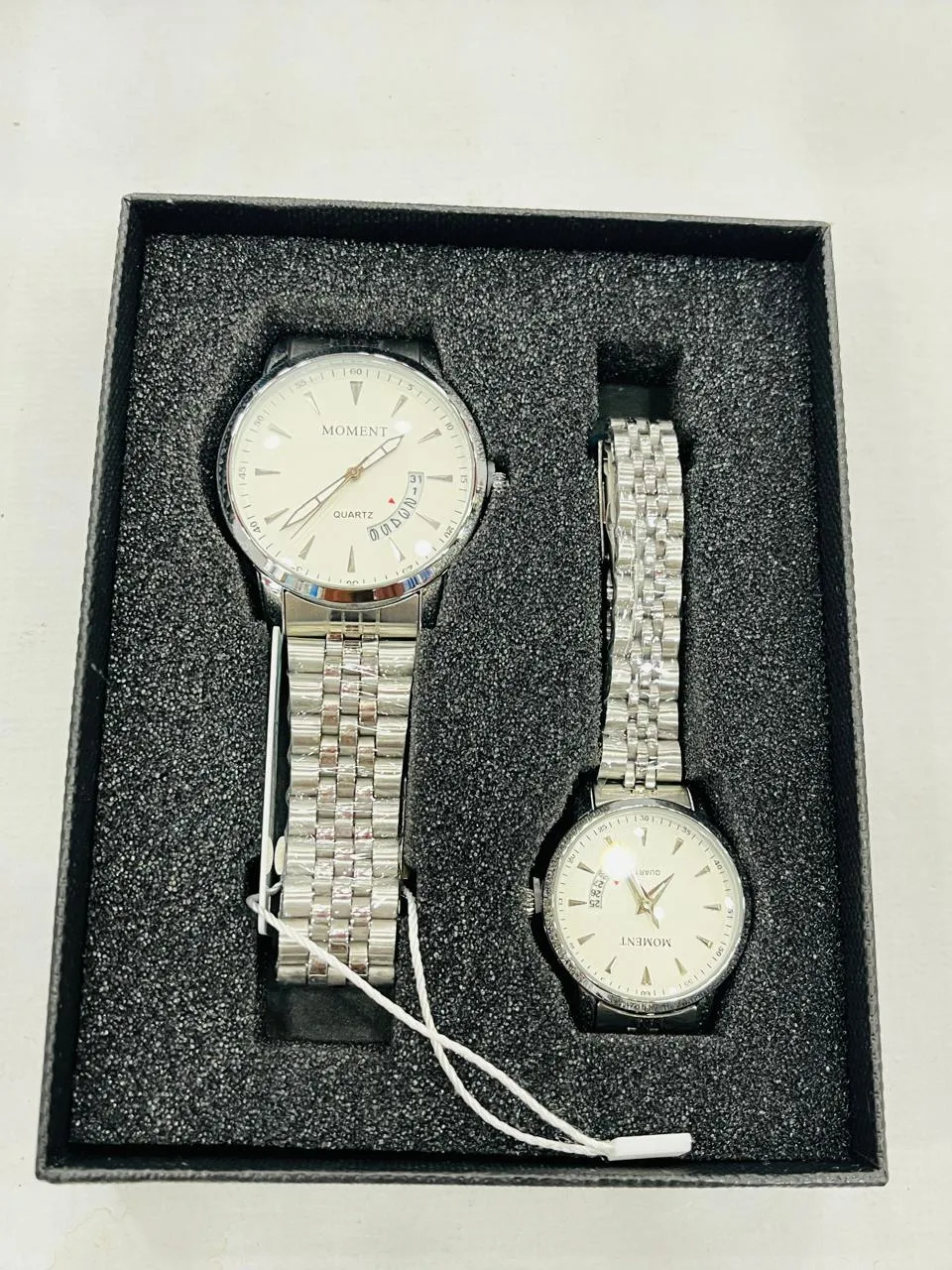 Couple Watch Set Moment Silver Chain And White Dial 2PC