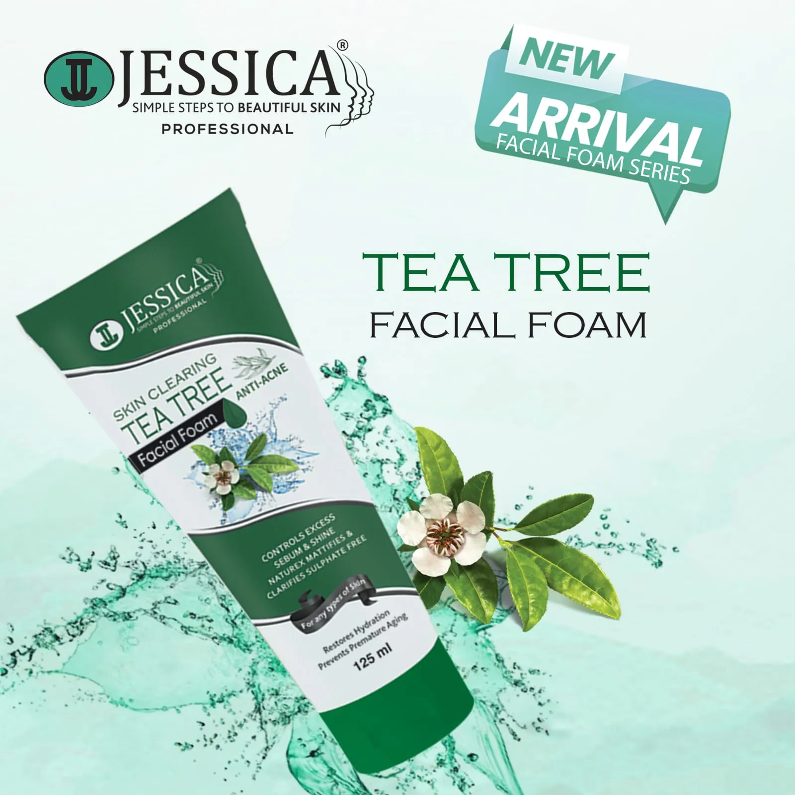 Jessica Facial Foam Wash Skin Cleansing Tea Tree Anti Acne 125ML