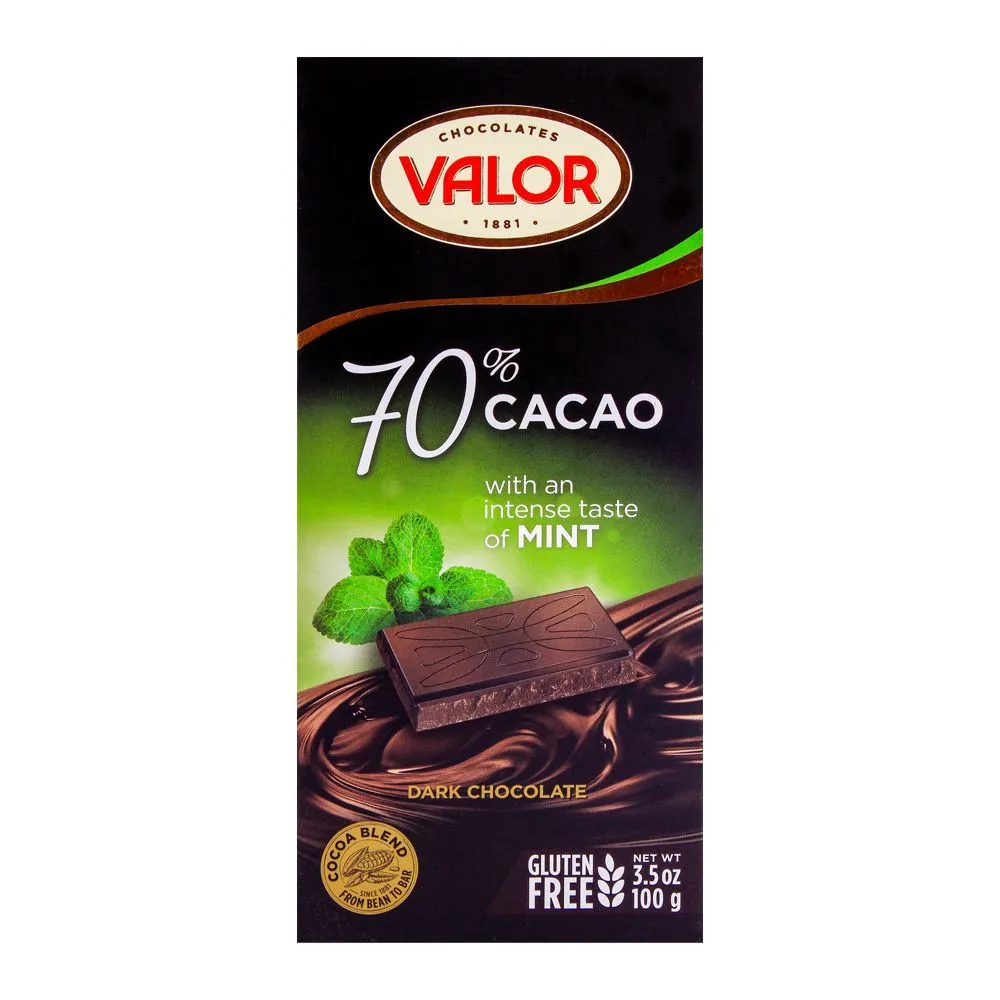 Valor Dark Chocolate 70% With Mint 100G
