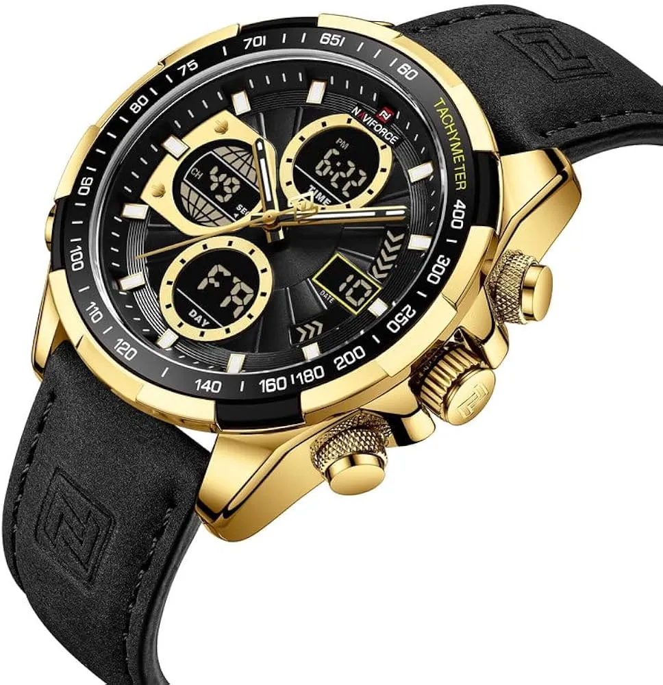 Gents Watch NaviForce Leather Strip Black Dial 9197L