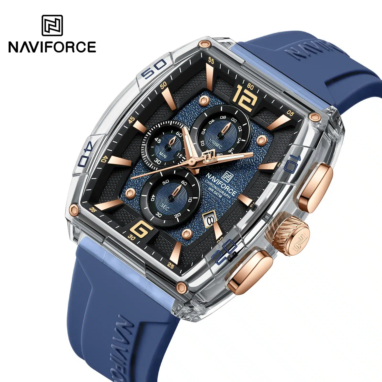 Gents Watch NaviForce 6101 Rubber Strip Blue Dial